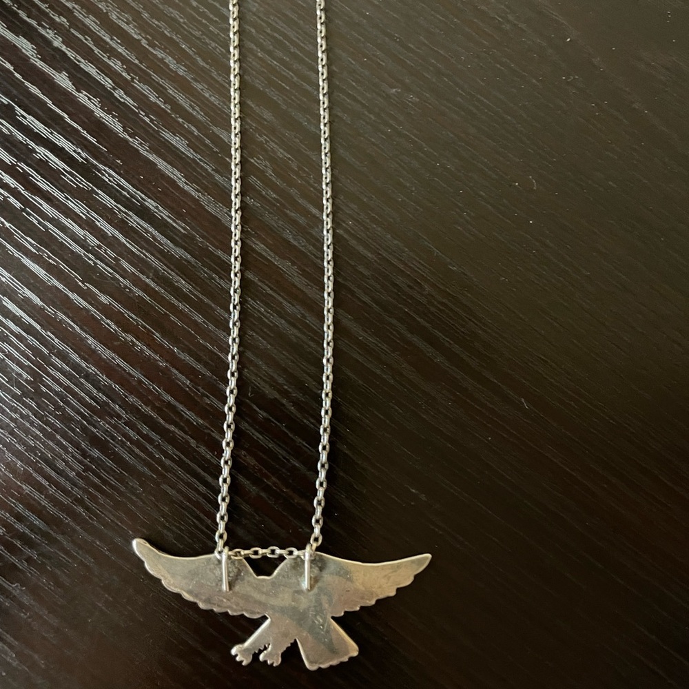 Vintage Silver Turquoise Coral Eagle Necklace - Picture 5 of 10